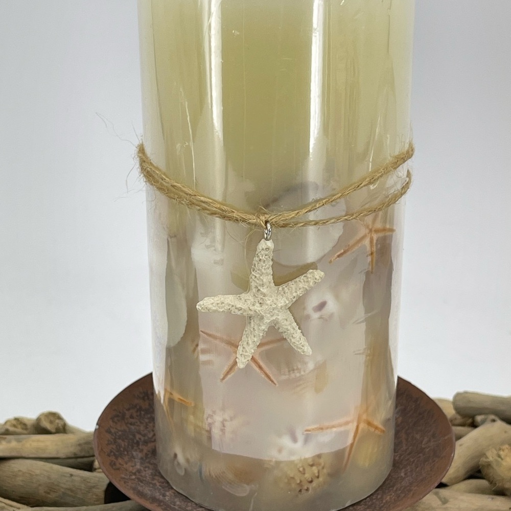 Driftwood Beach Beachy Rustic Seashell 2 Glass Globes 1 Candle 24”x3.5 Decor NWT - Picture 3 of 16